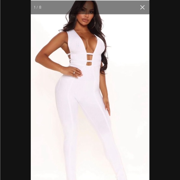 Fashion Nova Pants - Fashion Nova White Plunge Cutout Jumpsuit